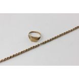 A 9ct gold signet ring, and a 9ct gold bracelet, 6.1g (a/f)