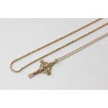 A 9ct gold rope twist neck chain, and a 9ct gold crucifix on chain, 27.1g