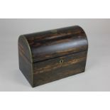 A Victorian Coromandel wood brass bound tea caddy by Parkin & Gotto, with domed lid, the interior