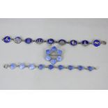 A Danish silver and blue guilloche enamel bracelet by Volmer Bahner, with heart shaped links, a