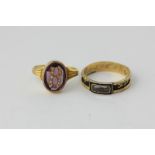 A George IV 18ct gold and enamel mourning ring for Benj Towle, London 1827, with hair