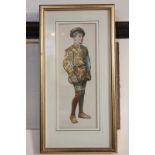 Follower of Lawson Wood, boy dressed in Tudor costume, watercolour, unsigned, label for Renoir