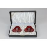 A pair of Danish silver and red enamel taper sticks / candle holders by Meka, marked 925S Meka