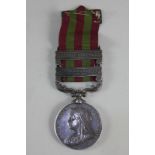 A Queen Victorian India Medal awarded to Lieutenant J G P Laurenson, Const. Transport Dept, with two