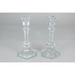 A pair of Baccarat faceted glass candlesticks, 20cm high