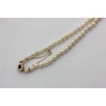 A single row cultured pearl necklace on a 9ct gold and pearl clasp