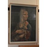 After Leonardo da Vinci, The Girl with the Ermine, colour print, 52cm by 38cm