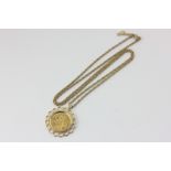 An 1890 full sovereign in a 9ct pendant mount on chain, 19.3g