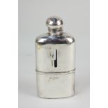 A George V silver mounted glass hip flask, maker Hamilton & Co (of Calcutta), London 1912, stirrup