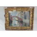 Impressionist school, canal view with bridge, Venice, oil on canvas, indistinctly signed E H