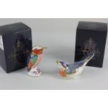 Two Royal Crown Derby porcelain bird paperweights in the form of a fairy wren, 6cm, and a