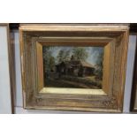 19th century school, rural landscape view of a thatched cottage, oil on panel, unsigned, 14cm by