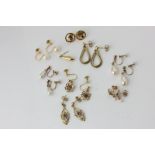 A pair of 18ct gold, sapphire and diamond ear studs, a pair of 15ct gold and pearl drop earrings,