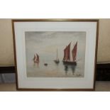 F Gunthey, maritime view of wherries on the Norfolk Broads, watercolour, signed, 23cm by 28cm