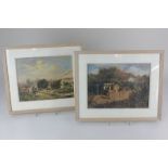 19th century topographical school,view of a railway and another of three men in a small carriage,