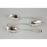 A pair of George III silver Old English pattern serving spoons, makers Peter & William Bateman,