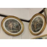 A pair of 19th century oval coloured engravings depicting two classical scenes in garden settings,