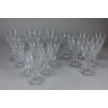 A set of six Baccarat French crystal white wine glasses, six matching red wine glasses, and three