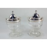 A pair of 19th century silver plate mounted cut glass preserve pots, 20.5cm high