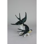 A Karl Ens porcelain model of two swallows, 22.5cm