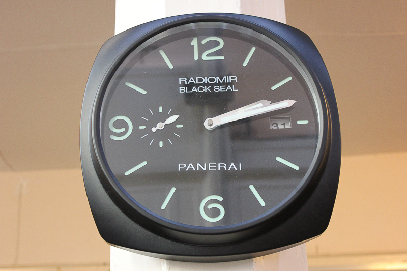 A Panerai advertising wall clock marked Radiomir Black Seal, in black with subsidiary dial and