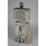 A Troika pottery double anvil table lamp by Teo Bernatowitz, with geometric decoration, 35cm high