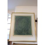 Wall (20th century), linear abstract in blue and green, 'Mother and Child', coloured print, numbered