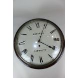 A 19th century mahogany cased wall clock, the white circular dial with Roman numerals, inscribed