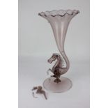 After Salviati, a purple art glass vase formed as a Pegasus horse opening out to a fluted