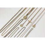 Eleven various 9ct gold neck chains, 47.5g gross