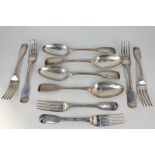 A set of six George IV silver fiddle pattern table forks, maker John Meed, London 1823, together