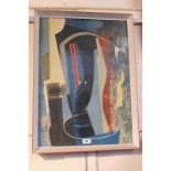 After John Piper, abstract composition in blue, yellow, black and red, colour lithograph, 59.5cm