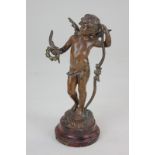 After Auguste Moreau, a bronzed metal figure of Cupid, 'A la plus belle', incised signature, on