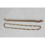 A 15ct rose gold curb link bracelet, 16.4g, and a 9ct curb and fetter link neck chain, 15.7g