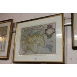 An Abraham Ortelius map of Scotland, Scotiae Tabula, in double sided frame with Latin text verso,