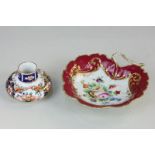 A Crown Derby porcelain miniature bud vase of squat baluster form with Imari decoration, 5.5cm,