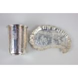 An Austro-Hungarian 800 silver cup with etched scrolling design, stamped JL, together with an