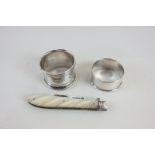 A Victorian silver and mother of pearl fruit knife, maker JB, Sheffield 1875, together with two