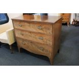 A flame mahogany chest of three drawers, on bracket feet, 88cm