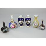 A collection of six late 19th / early 20th century miniature porcelain vases, to include a pair of