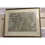 A 17th century John Speed (Johan Speede) hand coloured map of 'The Kingdom of Great Britaine and