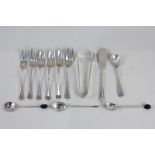 A set of six George V silver cake forks, maker A J Bailey, Birmingham 1926, together with sugar