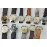 A 9ct gold Rotary wristwatch, a 9ct gold Bernex example, and nine various vintage watches