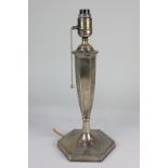 A George V silver table lamp, makers Hawksworth, Eyre & Co Ltd, Sheffield 1926, presented, 39cm