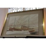 20th century British school, moored fishing boat, the Fairweather, watercolour and pencil, unsigned,