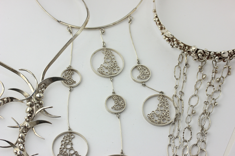 June M Copsey, three hand forged silver necklaces