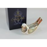 A Royal Crown Derby porcelain bird paperweight in the form of a turtle dove, with gold stopper,