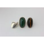 Georg Jensen, a silver and tiger's eye ring number 46E, a chrysoprase ring number 46E, and a