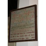 An early 19th century alphabet sampler by Jane Bateman 1812, in glazed frame, 28cm by 25cm, (a/f)