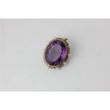 A late Victorian amethyst, pearl and rose diamond brooch / pendant